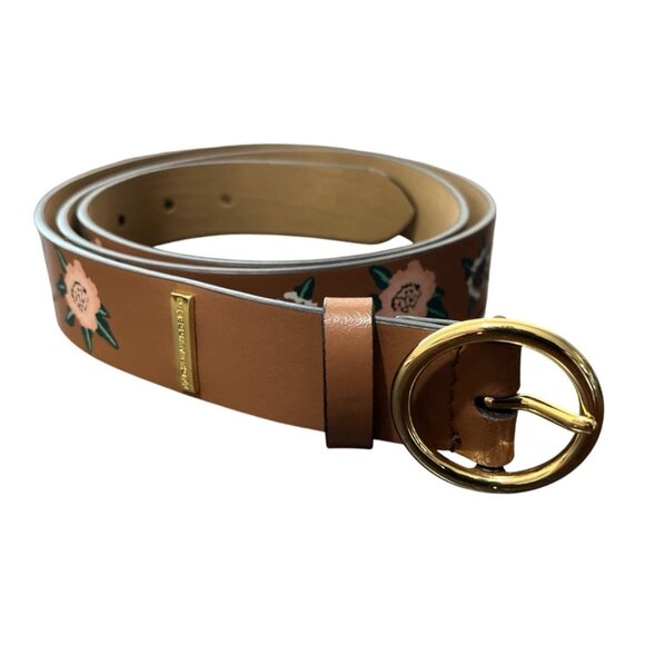 Rebecca Minkoff Genuine Leather Floral Embossed Belt With Gold Buckle Womens XL - Picture 1 of 6